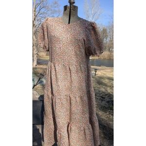 Asos Floral Tiered Maxi Dress Sz 38 6 Boho Round Neck Cottage Peasant